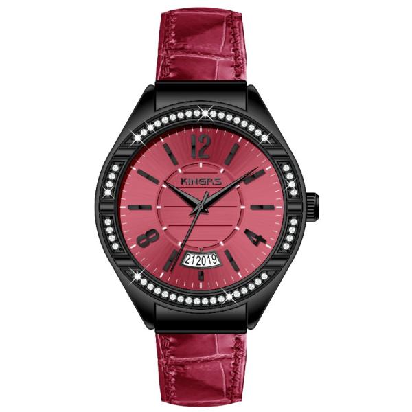 37.0mm Ladies Jewelry Wrist Watch Genuine Leather Band With Diamond Round Alloy Case