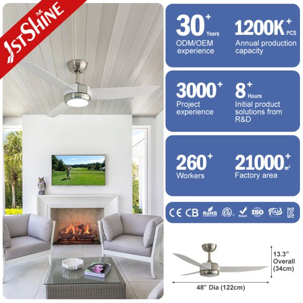 48 Inch ABS Blade Quiet Ceiling Fan with LED Light and Remote Control for Bedroom and Living Room