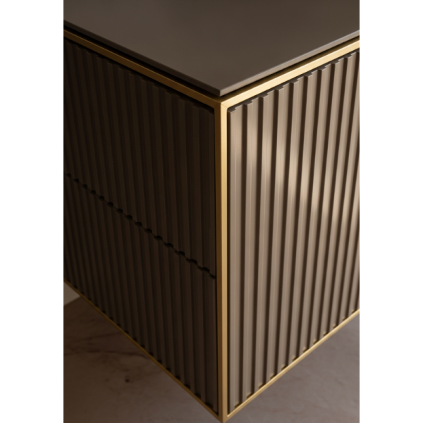 Taupe Fluted Vanity with Champagne Gold Accents in 304 Stainless Steel