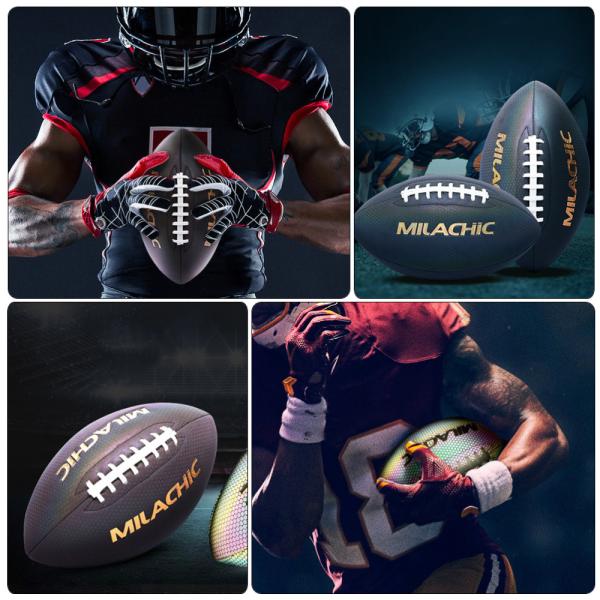 Holographic Glowing Reflective Football Luminous American Football Rugby Ball Size 9 6 3
