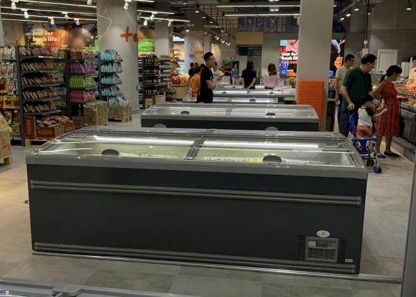 Congelador combinado da caixa do supermercado do armário da ilha com porta de vidro