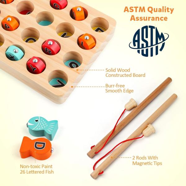 STEM Learning Wooden Magnetic Fishing Game Montessori Letters Cognition Toy