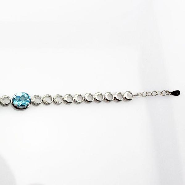 Fashion Jewelry Created Blue Topaz Cubic Zircon 925 Silver Link Chain Bracelet (H01)