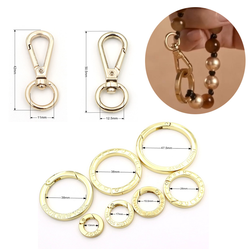 Custom Spring Ring Buckle Zinc Alloy Metal Open O Ring, OEM ODM Embossed Logo Spring O‑Ring, Custom Engraved Metal Snap Ring for Handbag Hardware Accessories