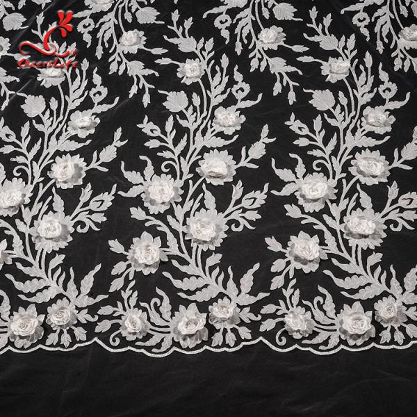Elastic Embroidered Lace Fabric For Evening Dress Customize Color