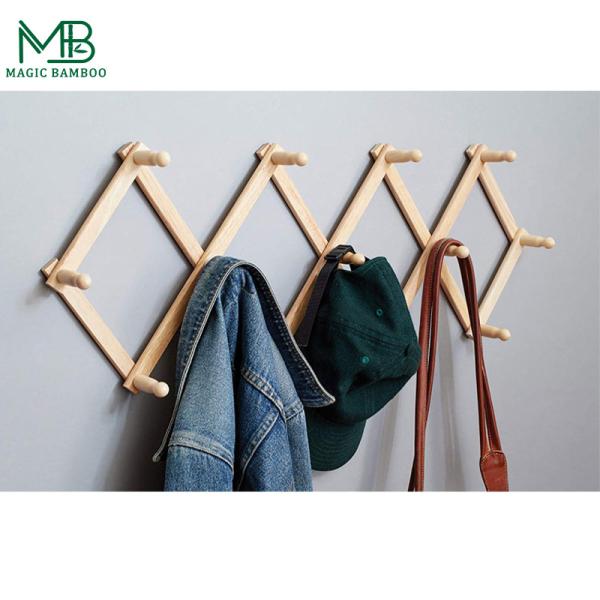Gancho funcional de estilo acordeão de bambu montado na parede para organizar atrás de portas / paredes