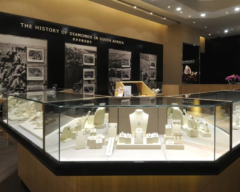 Natural Marble Vein Design Jewelry Display Cabinet with LED Lighting and Customized Solutions
