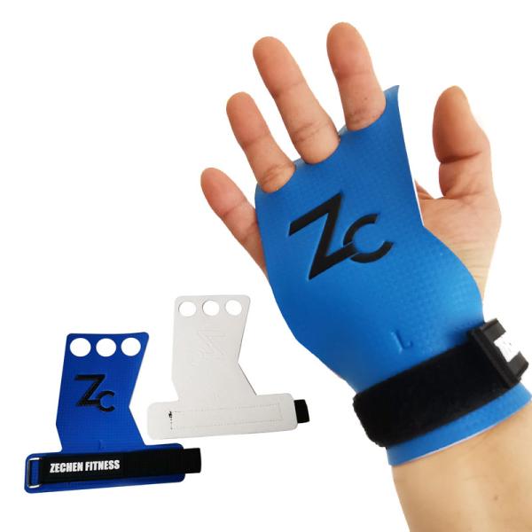 Blue carbon fibler Leather 3 holes crossfit Hand Grips Gloves for pull ups, muscle ups