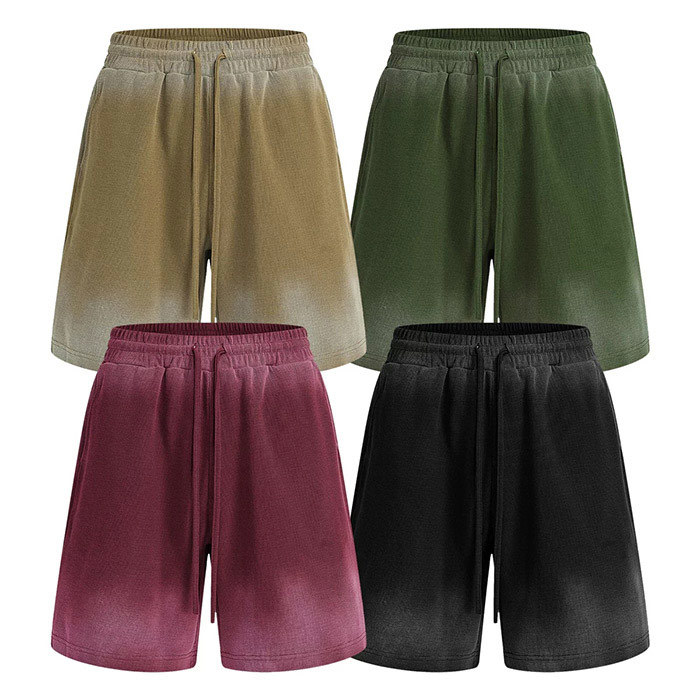 325GSM Airbrushed Waffle Knit Shorts Gradient 71% Cotton Blend Shorts Anti Pilling