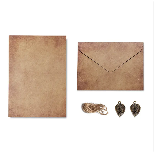 Antique Style Kraft Paper Envelopes Set With Rope And Metal Pendants For Retro Letter Gift Card Packaging