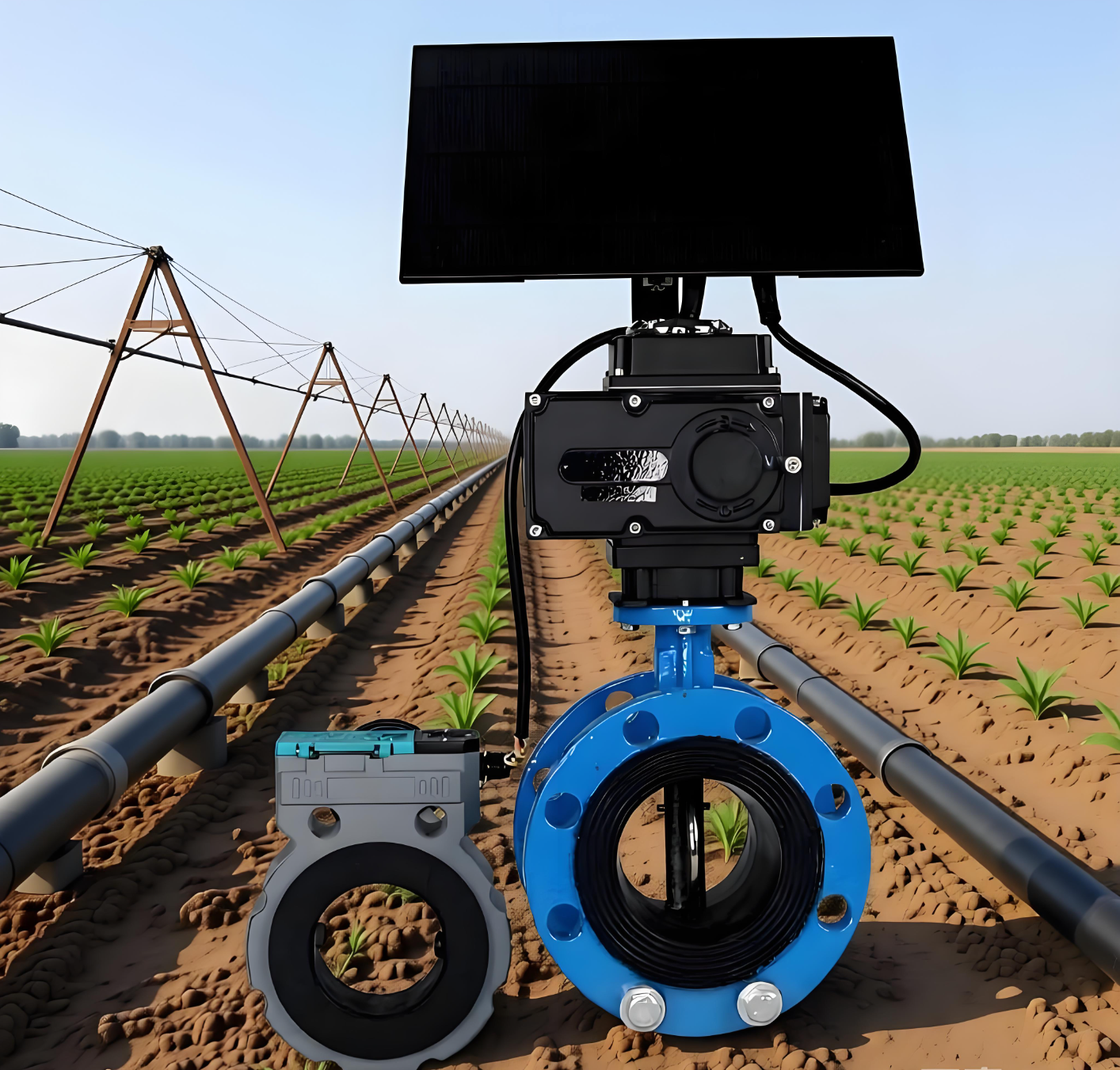 2 Inch Solar-powered WiFi Butterfly Valve Cast Iron Heavy Duty for Intelligent Farm Water Supply