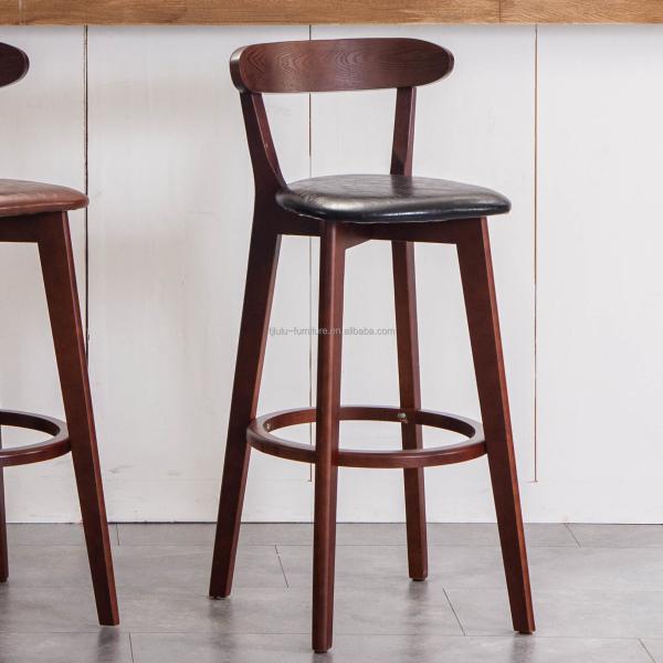 Modern Design High Wooden Mini Bar Stool in Direct with PU/Fabric Seat