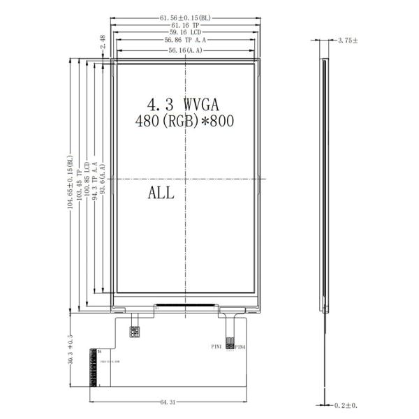 дюйм TFT LCD 480x800 IPS 4,3 показывает штыри интерфейса 45 Mipi с сопротивляющейся сенсорной панелью
