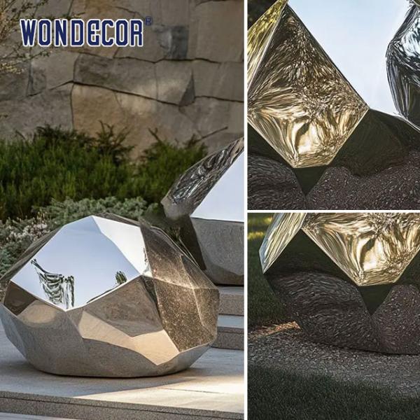 Outdoor park geometric pebble stainless steel sculpture