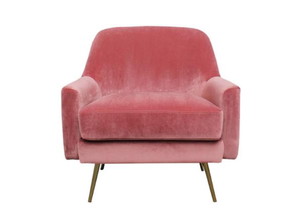 High Density Foam Peach Arm Chair Fabric Wide Velvet Armchair Metallic Legs
