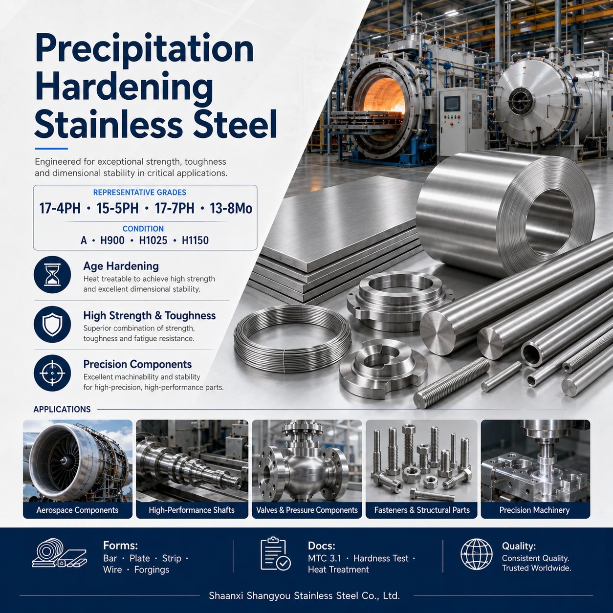 Precipitation Hardening Stainless Steel Grades, Conditions & Supply