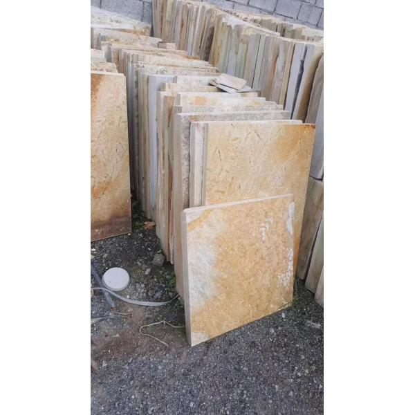 Natural slate culture stone sawn cut split China yellow beige color