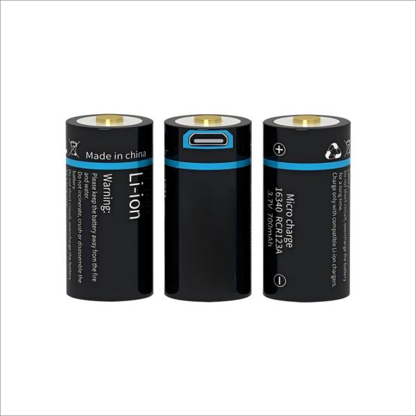 Micro USB batterie rechargeable au lithium-ion 3,6 V 700 mAh 16340 batterie au lithium-ion lampe de poche