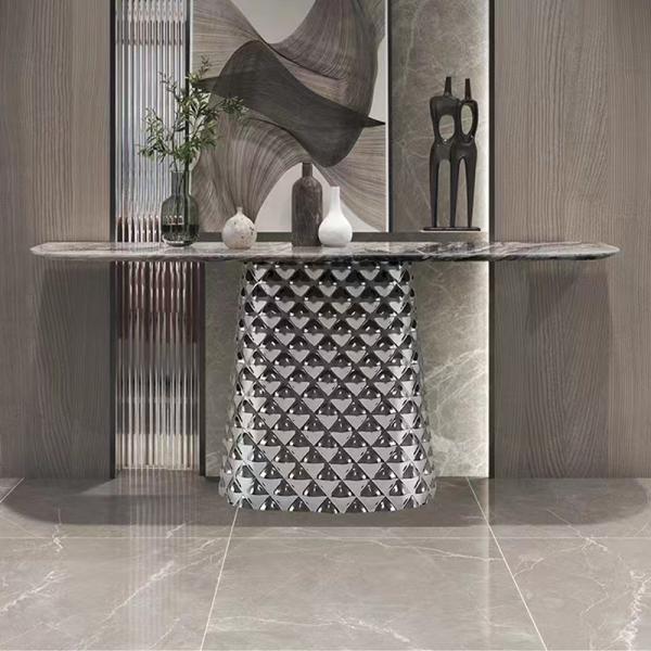 Mirror Type Reflective Console Table 380mm Width Marble Look