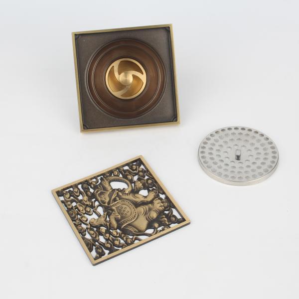 Removable Cover and Waste Water Strainer 4-Inch Square Brass Shower Drain for Washroom