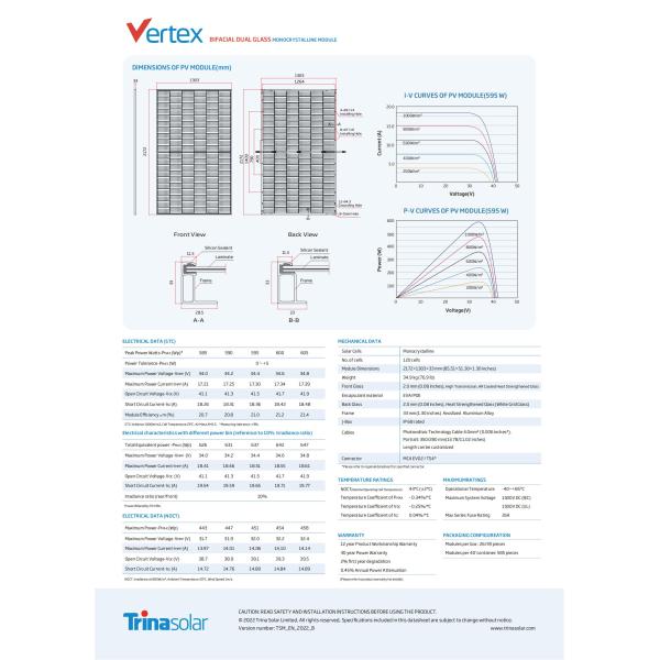 580W 585W Trina Solar Panel 590W 595W 600W Monocrystalline Solar Pv Panel