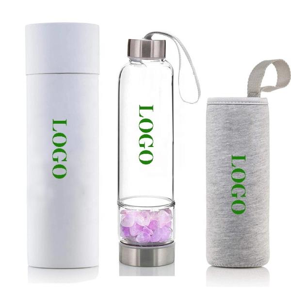 16.9 0Z Crystal Water Glass Drinking Bottles Loose Leaf Tea Bottle With Neoprene Sleeve