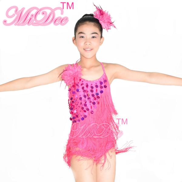 Handmade Beading Latin Dance Wear Diagonal Coin Sequin Fringe Dress Leotard Under