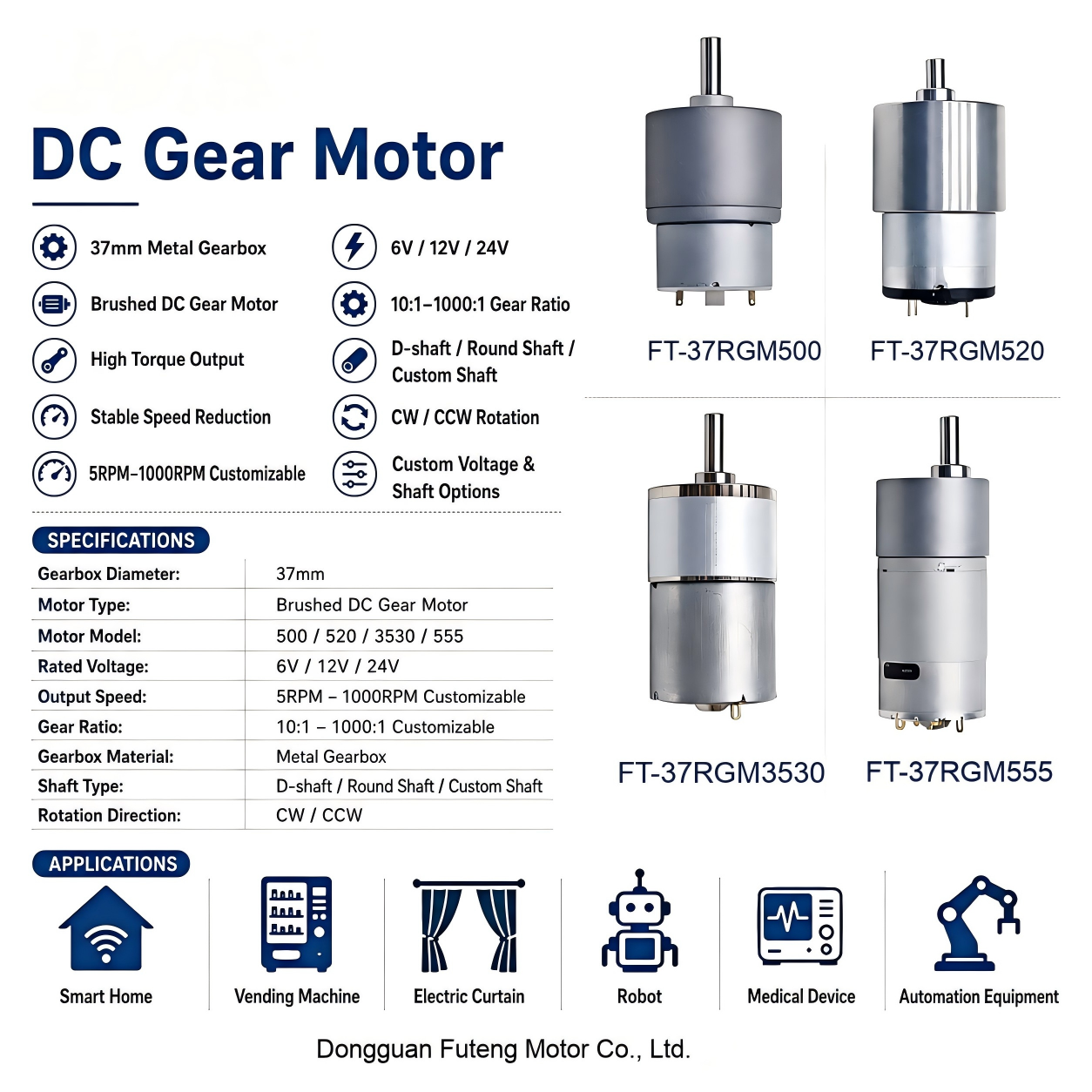FT-37RGM500 DC Gear Motor for Korean BBQ Grill