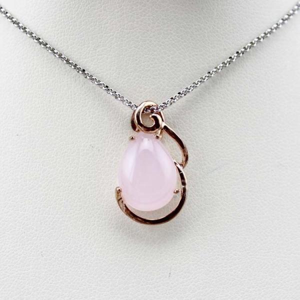 Rose Gold Plated 925 Silver Pear Shaped Rose Quartz Cubic Zirconia Pendant (P32)