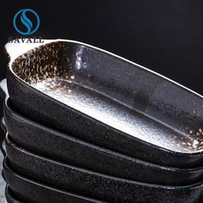 Rectangle Eclectic Ceramic Black Plate A Grade Porcelain With Two Ears