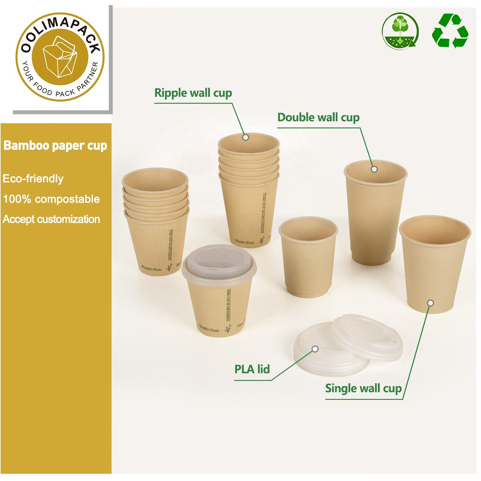 Biodegradable Bamboo Fiber Pulp Paper Cup For Hot Drink Coffee Paper Cup Disposable Eco-Friendly