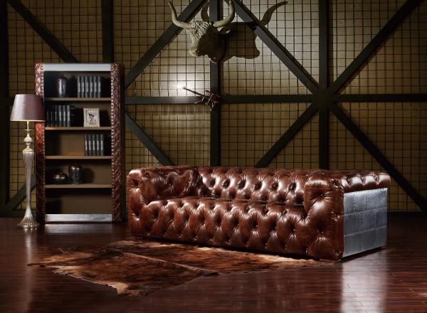 Luguxry Vintage Brown Genuine Leather Couches Sofa Set With Aluminium Sheet