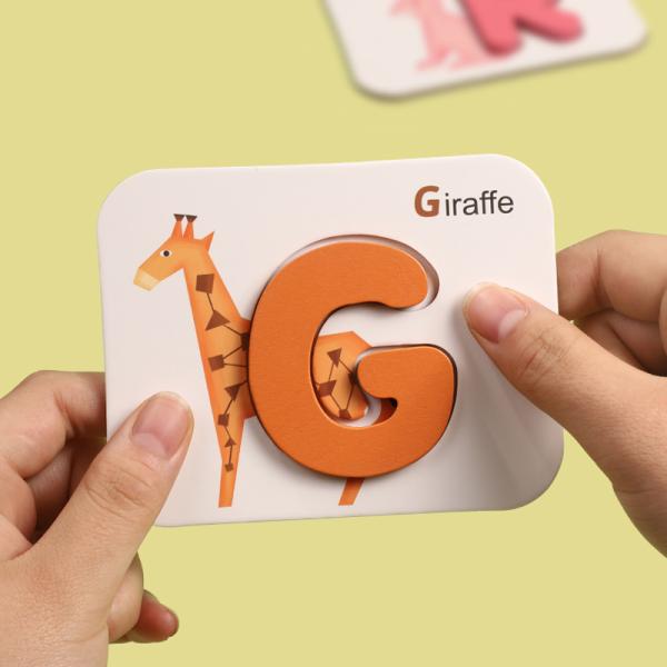 Wooden Number Alphabet Cognitive Education Matching Card Children's Early Education Stereo Two Sided English Word Puzzle Toys