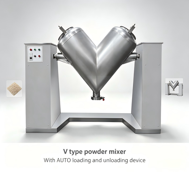 Complete V Type Powder Mixing Set Blending System With Loading Unloading Device V-3000 1200L CE