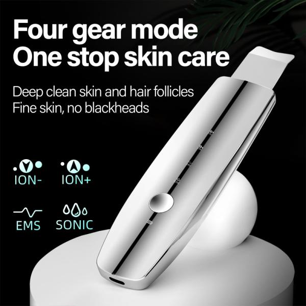 Ultrasonic Facial Skin Scrubber Spatula Deep Cleansing of Blackheads and Pores Face Skin Tool with Red &blue Light