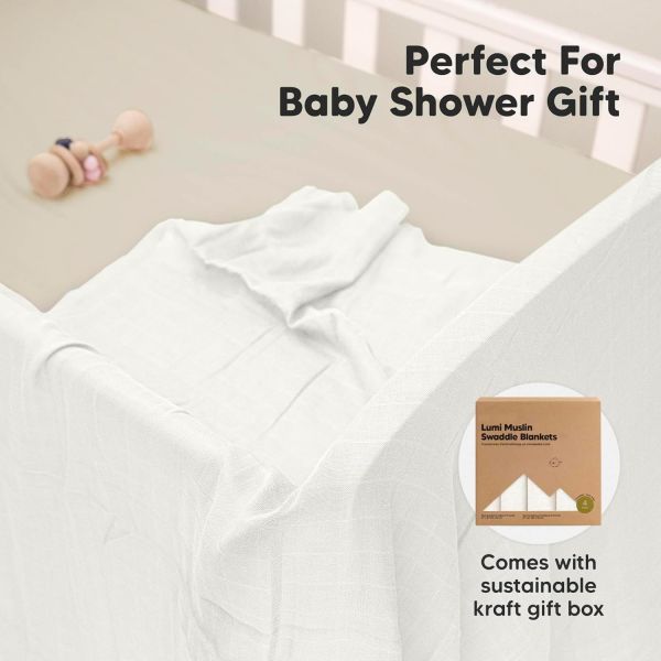 4-Pack Soft White Muslin Swaddle Blankets for Newborns,Breathable Receiving Blankets