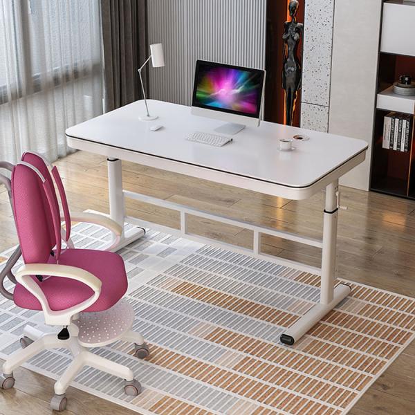 Small Office White Standing Desk with Multifunctional Storage and Solid Wood Style Panel