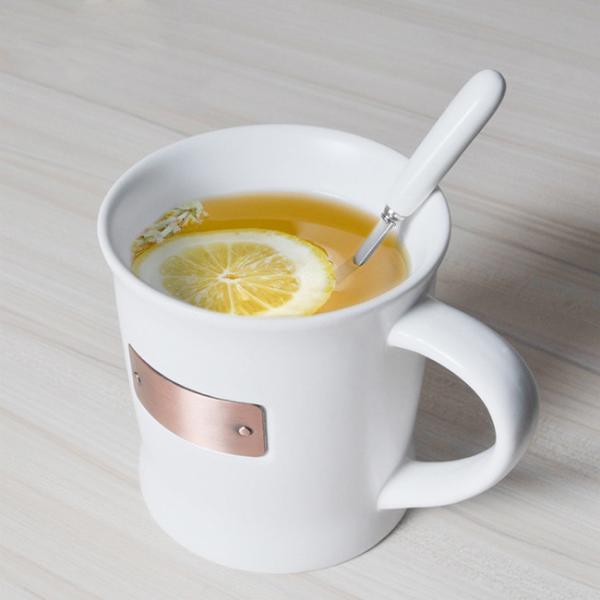 Savall Round Gold Inlay Ceramic Porcelain Mugs Pure White Contemporary