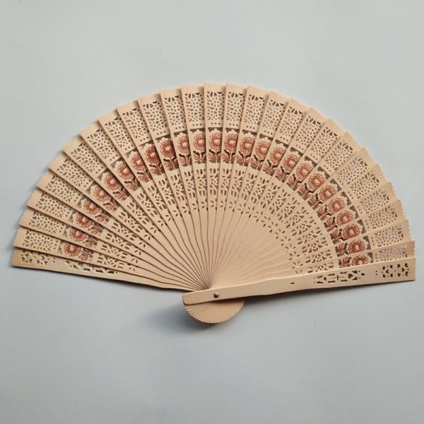 [i Am Your Fans] in Stock for Promotion and Wedding Fan Gift Favor Sunflower Hollow Out Through-Carved Wooden Hand Fan