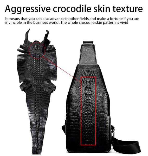 Men's Fashion Crossbody Chest Bag with Alligator Pattern and PU Leather Material