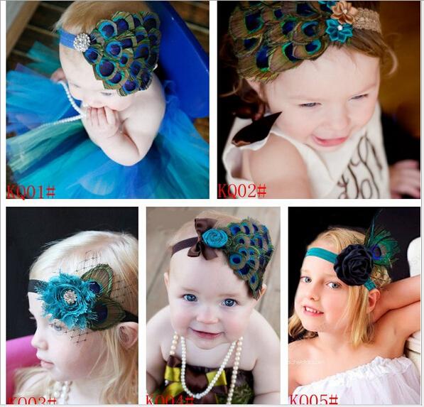Baby toddler peacock headband Newborn Hairband Natural Peacock Leather Headband