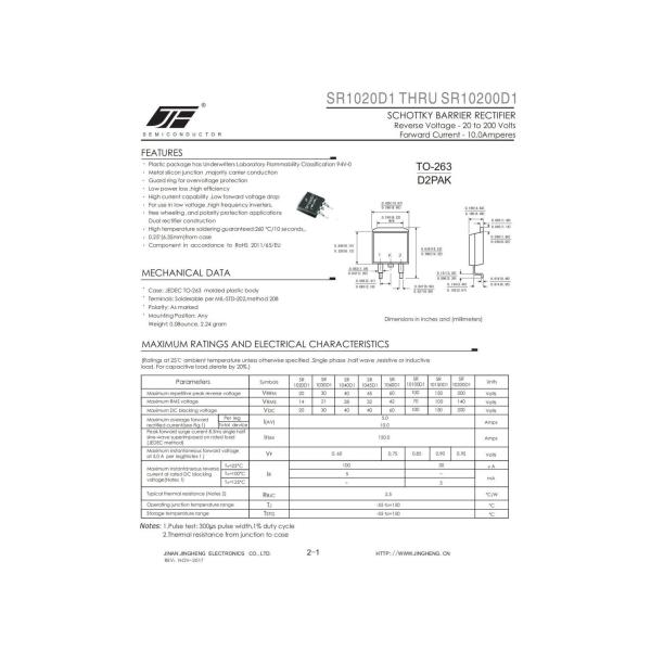 High Power Schottky Diode SR1020D1/SR1040D1/SR1045D1/SR1060D1/SR10100D1/SR10150D1/SR10200D1