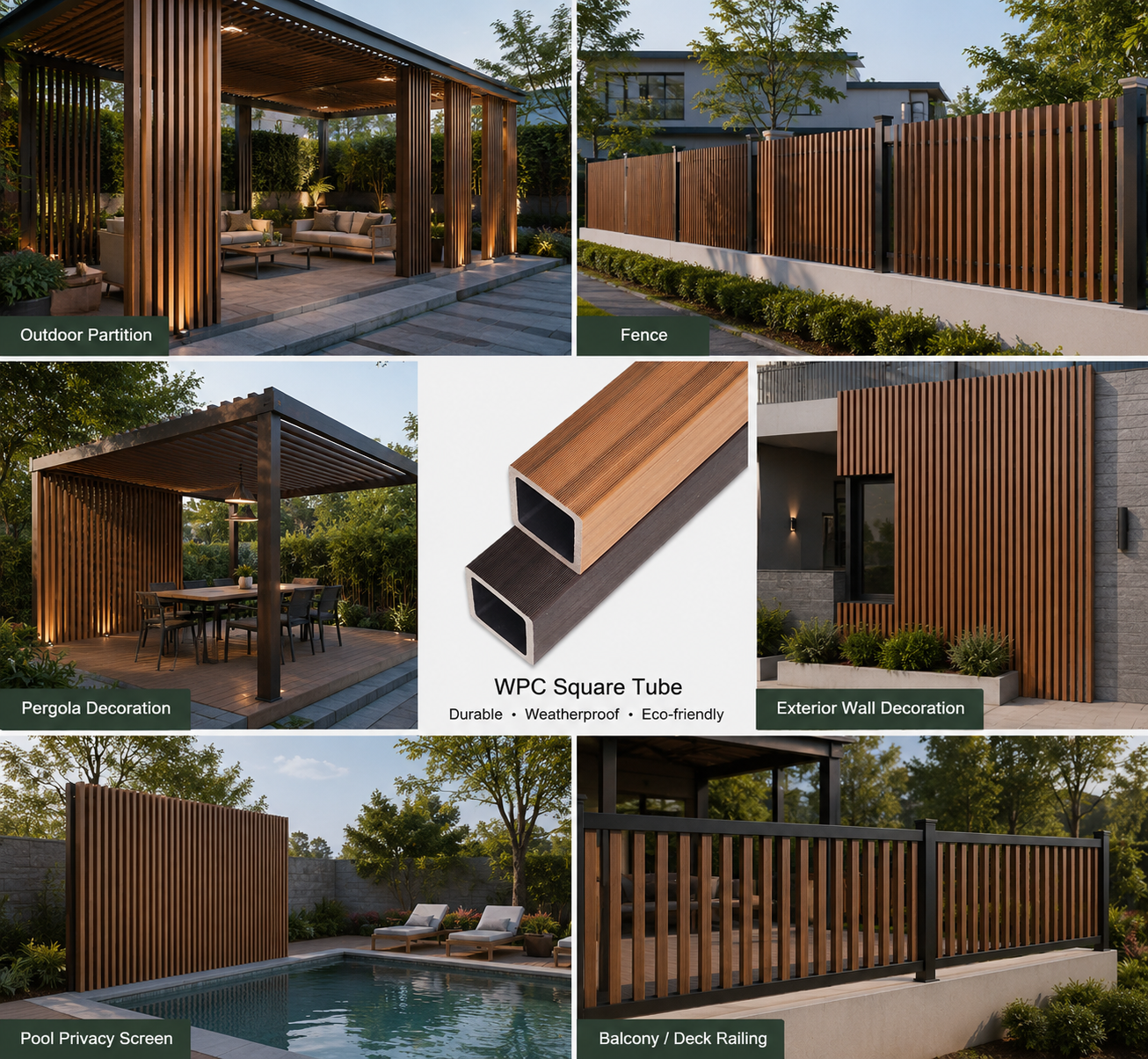 50*50mm WPC Wall Cladding Panel Square Timber Tube Hollow Waterproof Fence Profile
