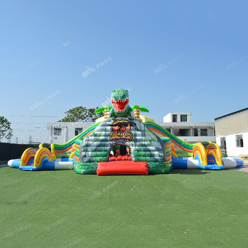 Inflatable Dinosaur Water Park, Dino Theme Inflatable Water Slide with Double Pools, Commercial Kids Aqua Play Equipment