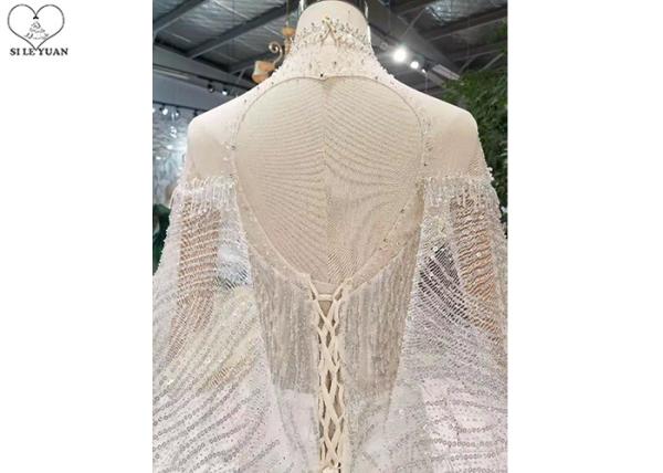 Mermaid Silver Sequin Wedding Dress Inside Bead Tassels  Dress Outside Cloak