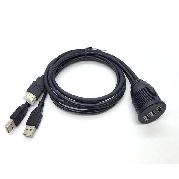 3 ports USB 2.0 mâle à USB 2.0 femelle câble d'extension imperméable à l'eau avec panneau de montage à vide pour voiture camion bateau ordinateur moto