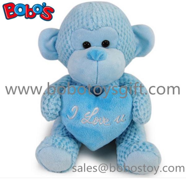 Special Valentines Day Gift Stuffed Blue Monkey Plush Toy With Blue Heart Pillow