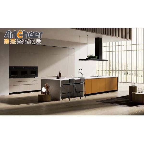Dark Cherry Wood Kitchen Cabinet with White Quartz Stone Table Top and Custom Size Modular Kitchen Furniture