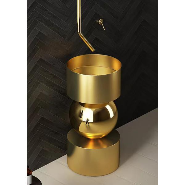 Cylindrical Bathroom Freestanding Basin Modern Style Brushed Gold Color
