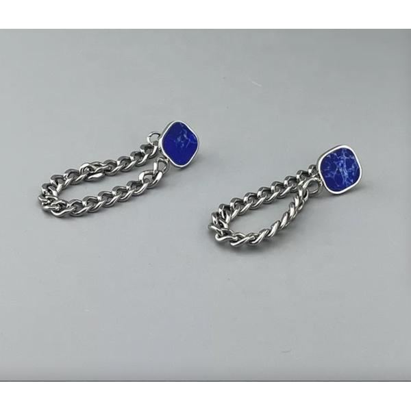 45cm Long Green Gem Pendant Earrings Studs 18K Gold Stainless Steel